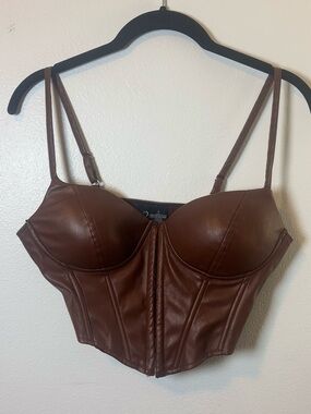 Windsor Vegan Leather Bustier in Brown